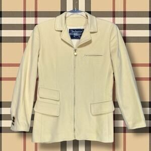 VTG‎ Burberry Pastel Yellow Lambswool Blazer Jacket Sz 4 Quiet Luxury Academia